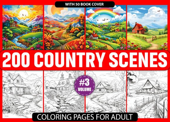 Download 200 Country Scenes Coloring Pages - KDP - Premium Bundle