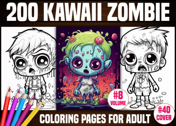Download 200 Kawaii Zombie Coloring Pages - KDP - Premium Bundle